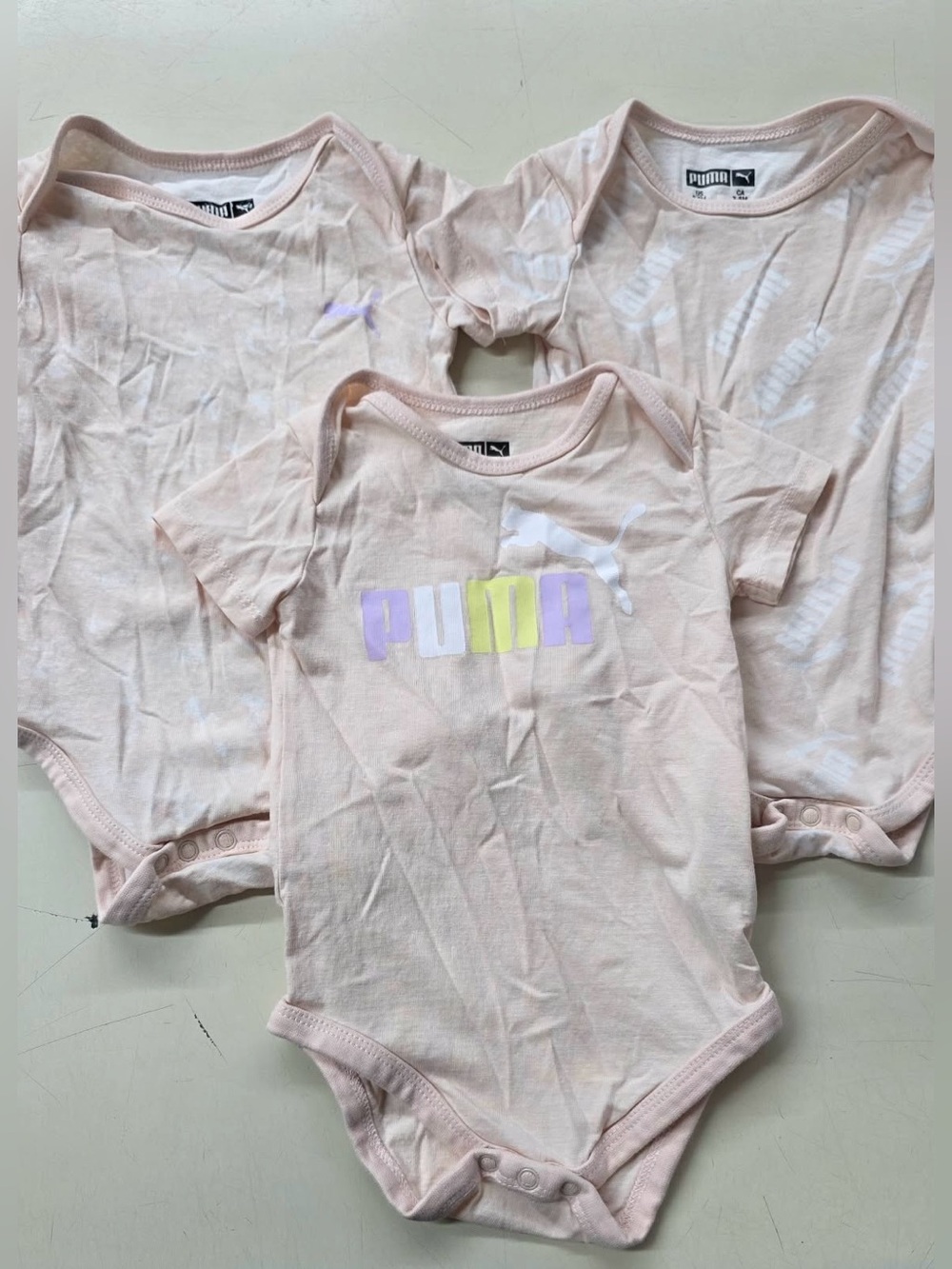 Puma Light Pink Baby Bodysuit Trio with Pastel Logo